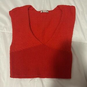 Free people fuzzy orange cropped sweater vest